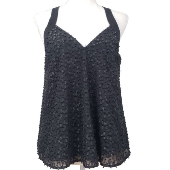 Rebecca Minkoff Black Metallic Textured Strappy Flowy Cami/Tank Top Size Small - Picture 1 of 10